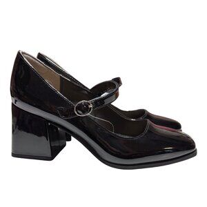 🆕 Rachel Zoe Black Patent Leather Platform Mary Janes Shoes Block Heel Sz 8.5